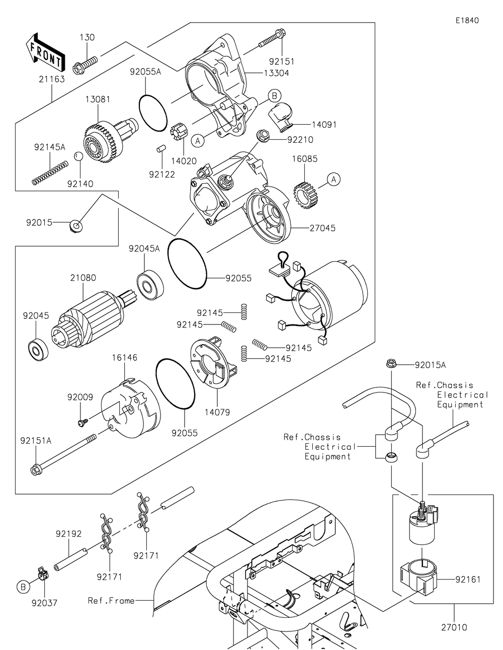 Starter Motor Diagram and Parts List for KAF620RMFNN 2021 Kawasaki Lawn Tractor Accessories