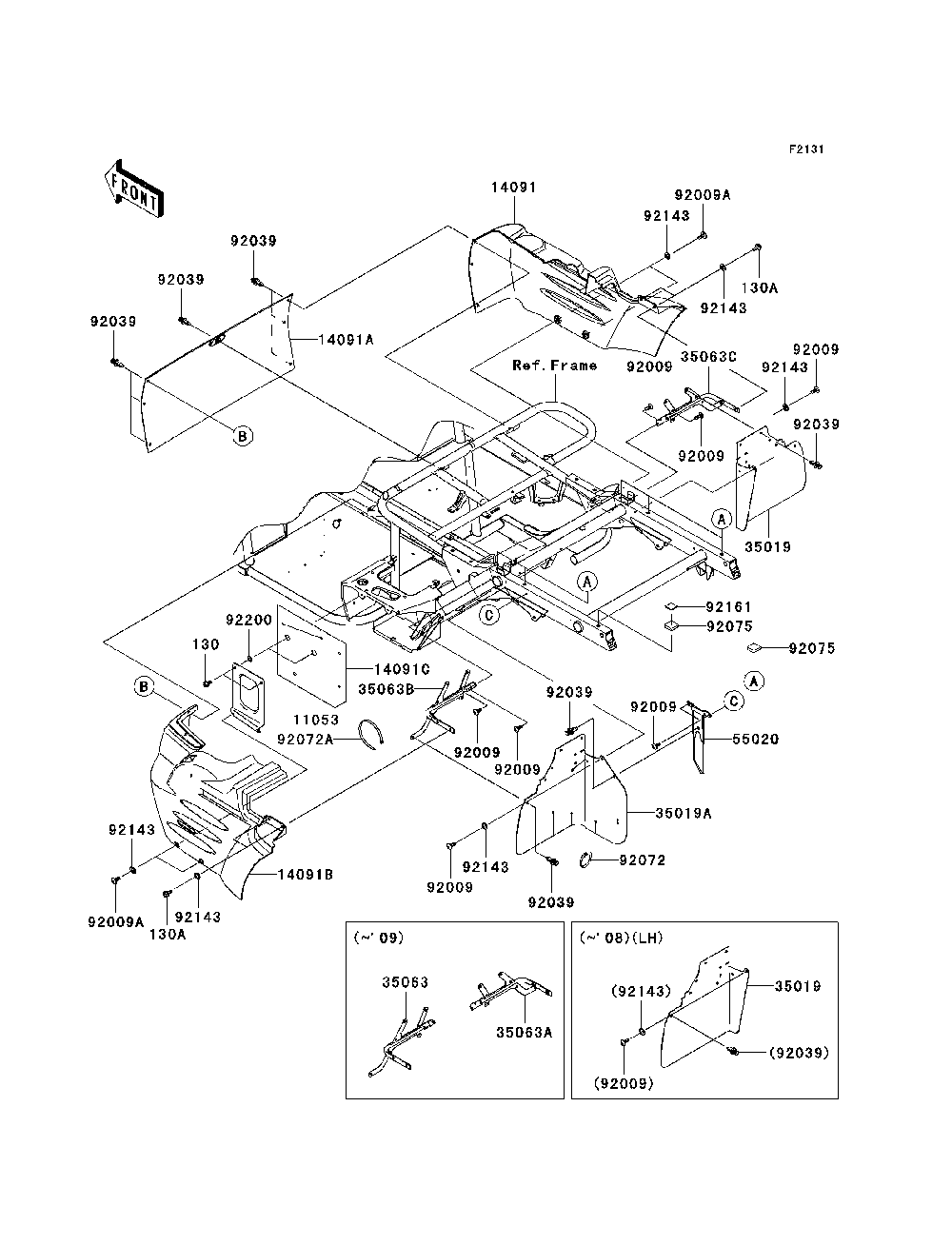 Frame Fittings-Rear Diagram and Parts List for KAF400C7F 2007 & Prior Kawasaki Lawn Tractor Accessories