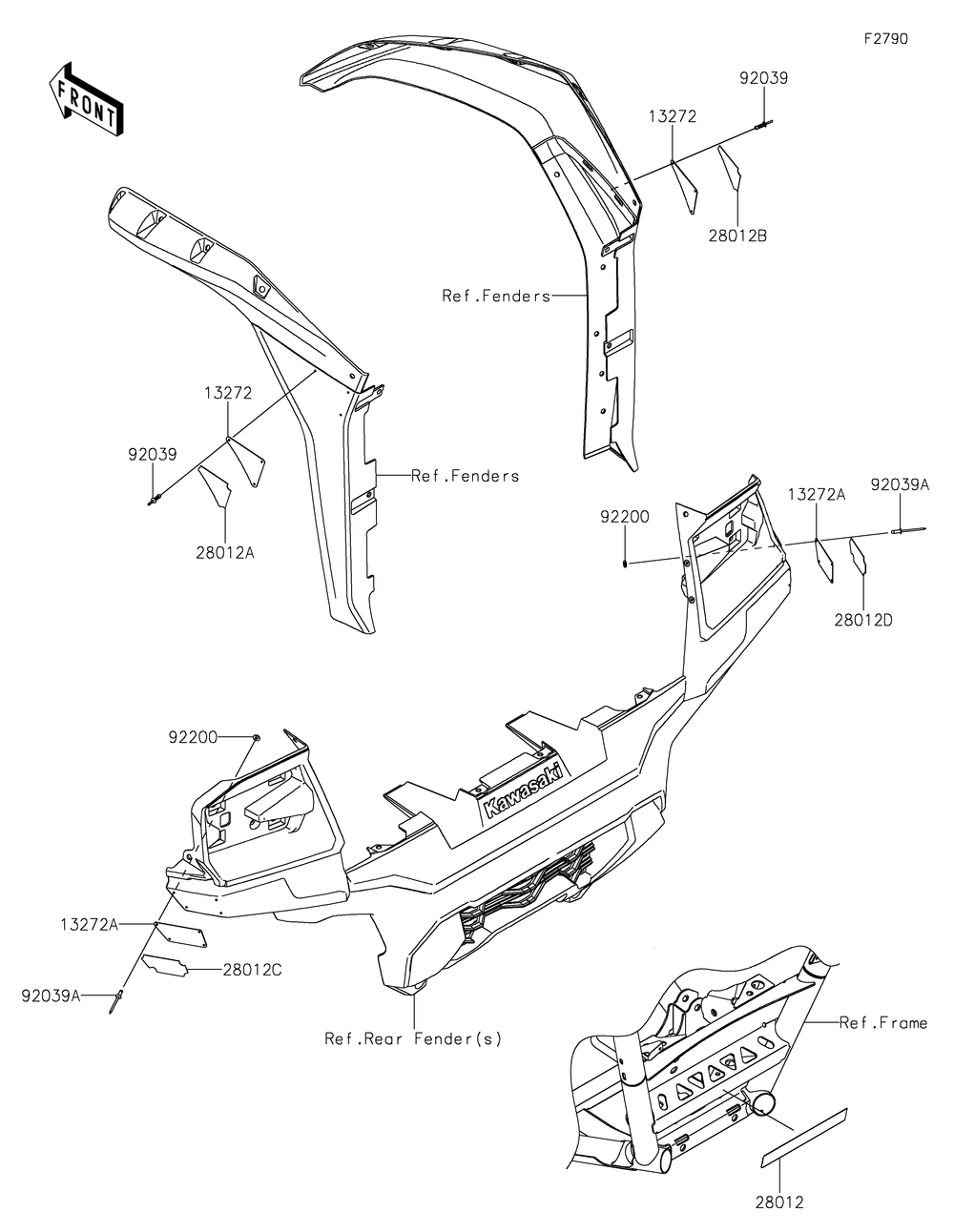 Reflectors Diagram and Parts List for KRF1000ALF 2020 Kawasaki Lawn Tractor Accessories