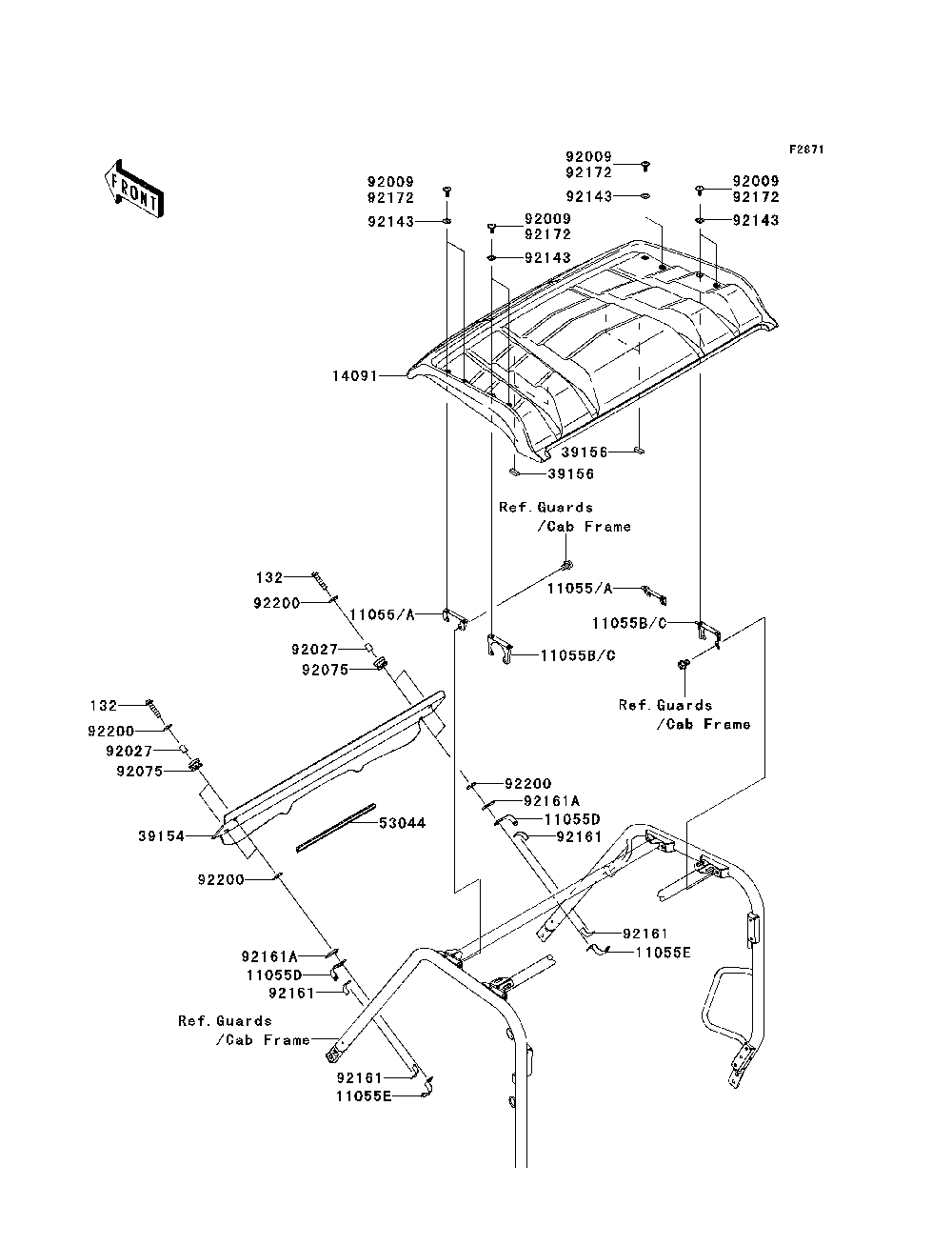 Cowling Diagram and Parts List for KRF750PCS 2012 Kawasaki Lawn Tractor Accessories
