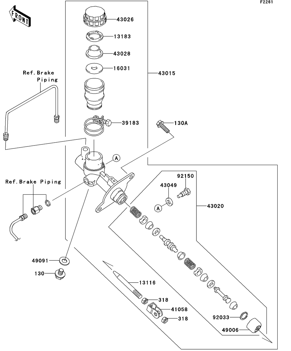 Master Cylinder Diagram and Parts List for KRT750CCF 2012 Kawasaki Lawn Tractor Accessories