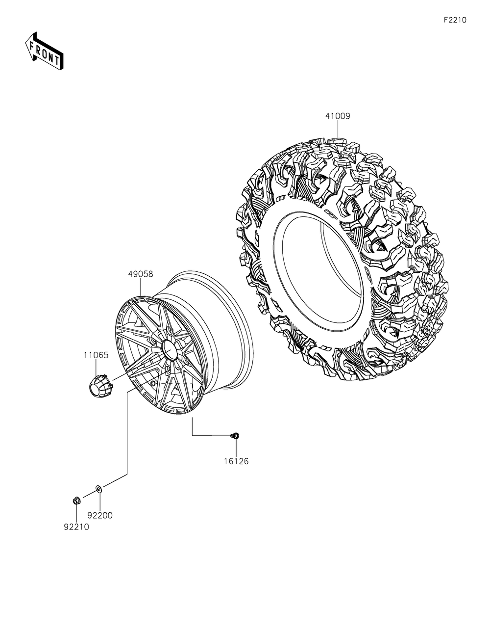 Wheels/Tires Diagram and Parts List for KRT1000BPFNL 2023 Kawasaki Lawn Tractor Accessories
