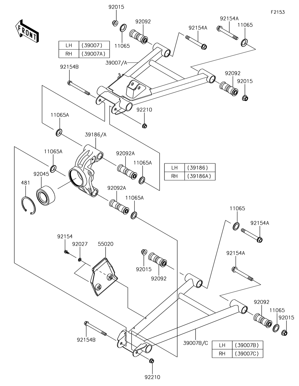 Rear Suspension Diagram and Parts List for KAF1000HJF 2018 Kawasaki Lawn Tractor Accessories