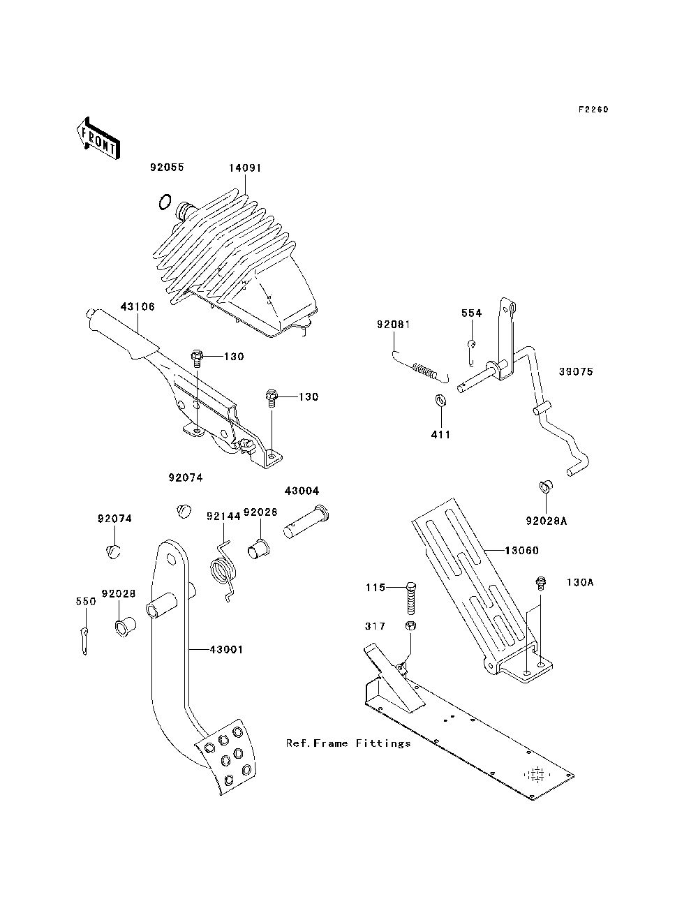 Brake Pedal/Throttle Lever Diagram and Parts List for KAF620K7F 2007 & Prior Kawasaki Lawn Tractor Accessories