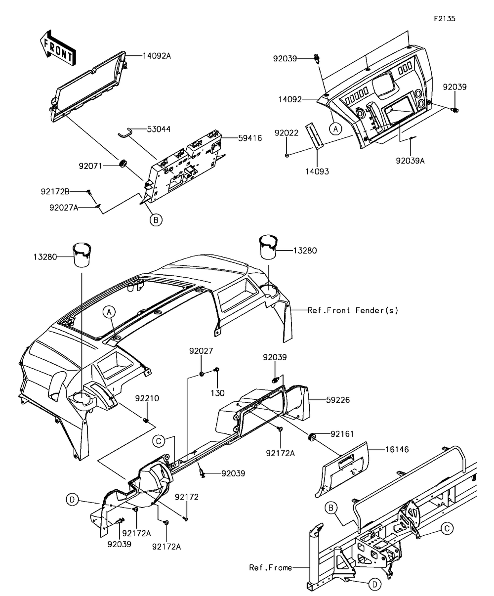 Front Box Diagram and Parts List for KAF820EHF 2017 Kawasaki Lawn Tractor Accessories