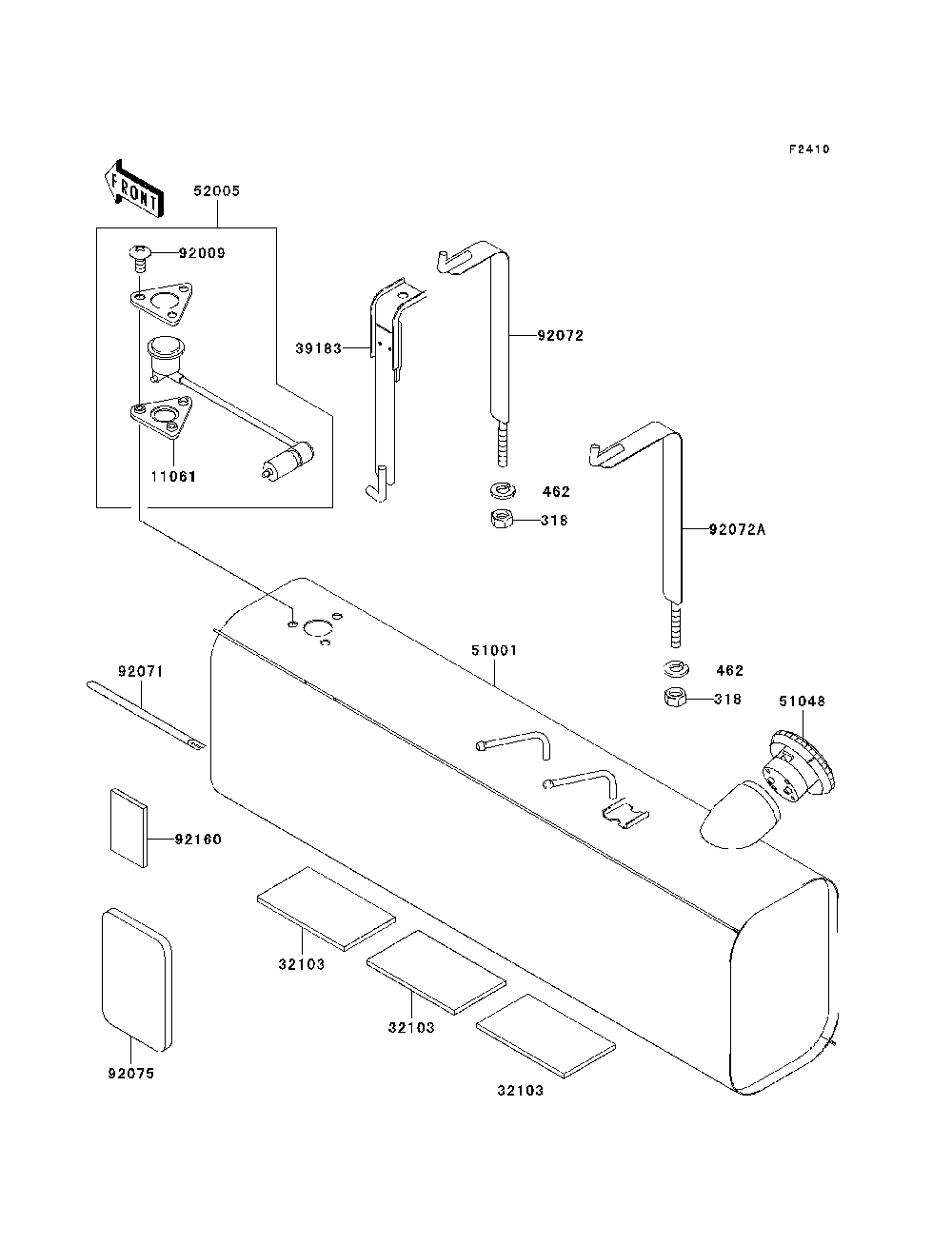 Fuel Tank Diagram and Parts List for KAF950D8F 2008 Kawasaki Lawn Tractor Accessories