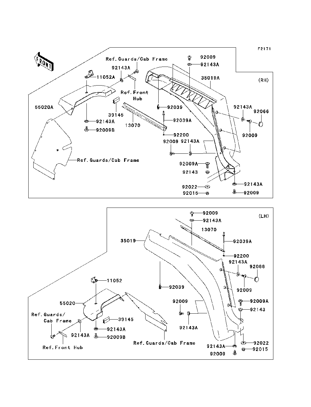 Front Fender Diagram and Parts List for KAF950D8F 2008 Kawasaki Lawn Tractor Accessories