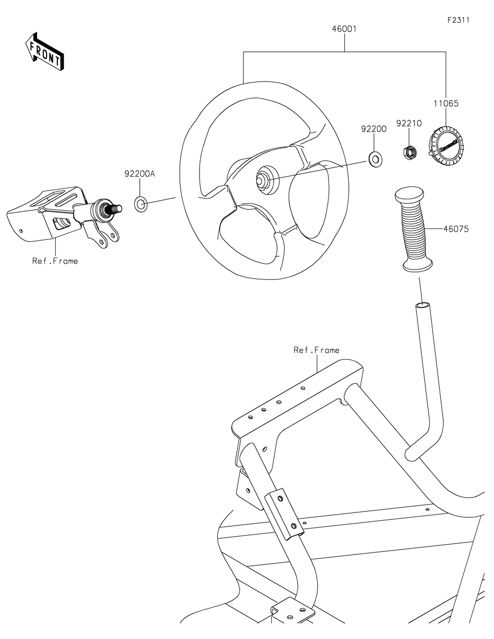 Steering Wheel Diagram and Parts List for KRF800GKF 2019 Kawasaki Lawn Tractor Accessories