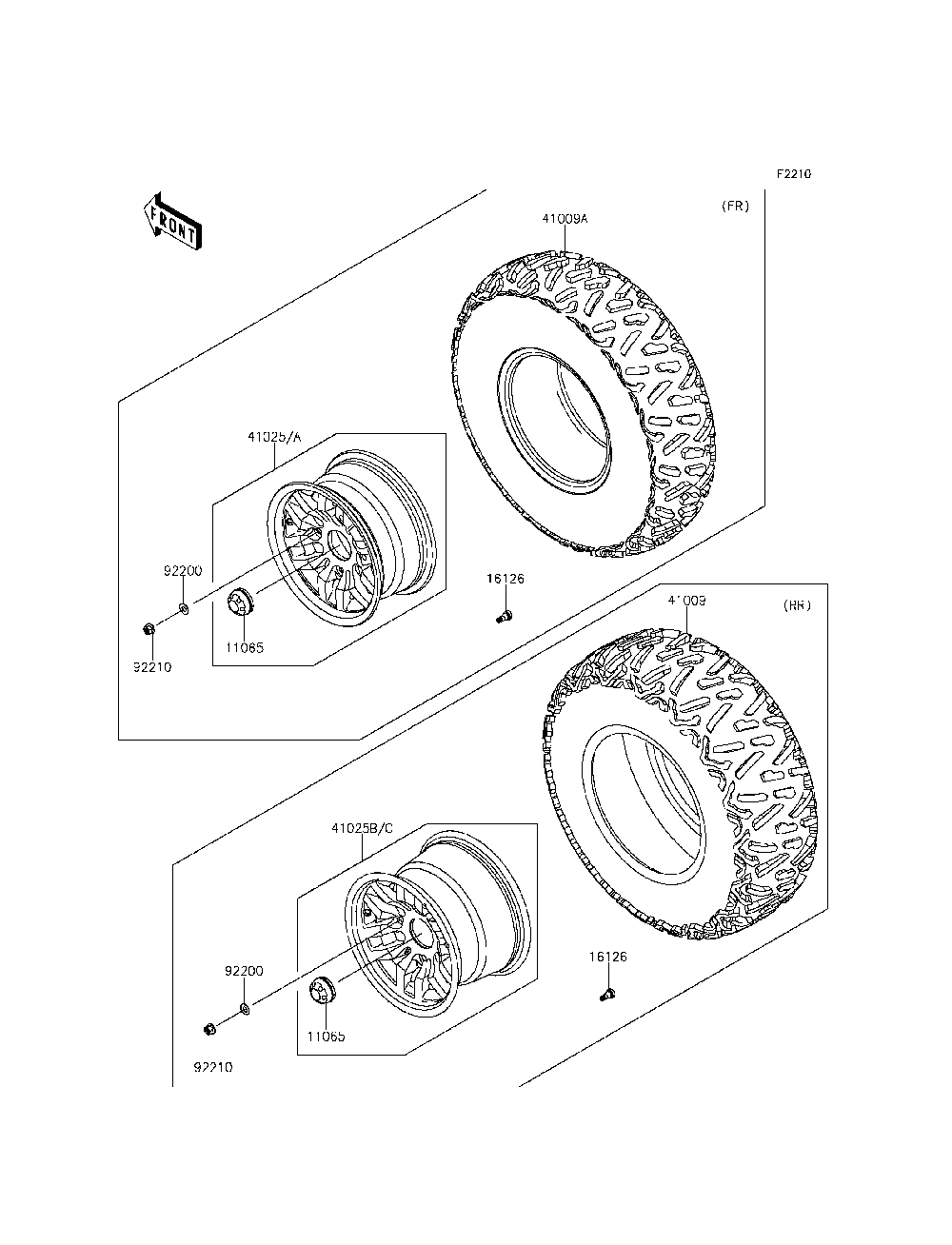 Wheels/Tires Diagram and Parts List for KRF800CFF 2015 Kawasaki Lawn Tractor Accessories