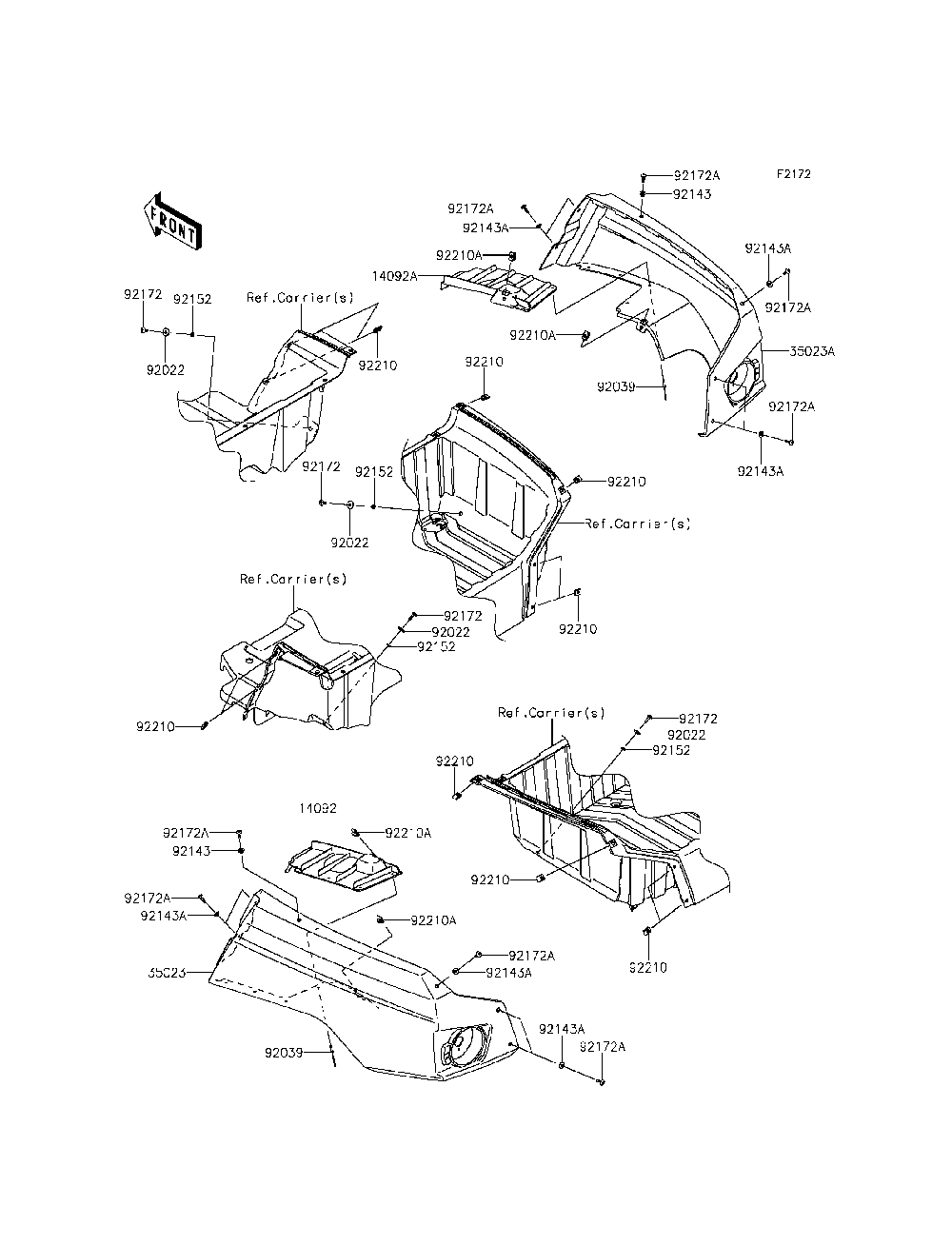 Rear Fender Diagram and Parts List for KRT800DFF 2015 Kawasaki Lawn Tractor Accessories