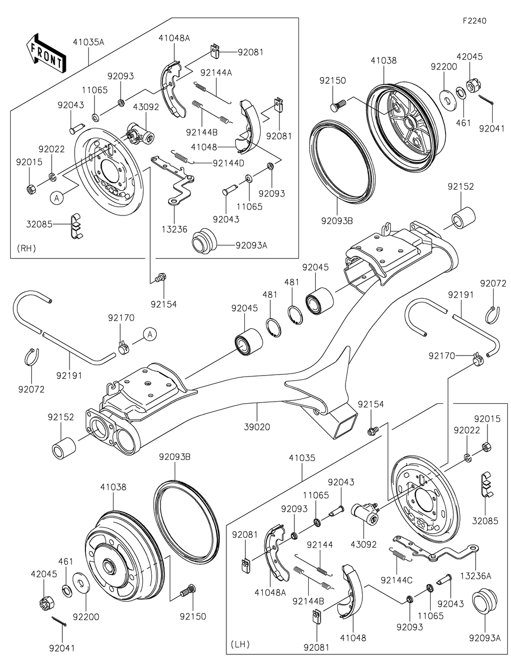 Rear Hubs/Brakes Diagram and Parts List for KAF620PMFNN 2021 Kawasaki Lawn Tractor Accessories