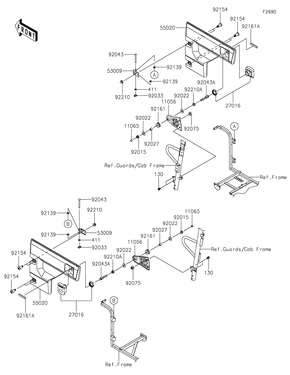 Door Diagram and Parts List for KAF820GLF 2020 Kawasaki Lawn Tractor Accessories