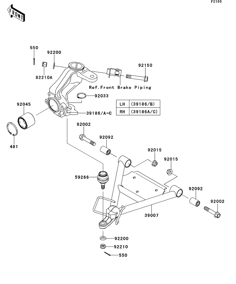 Suspension Diagram and Parts List for KAF400AFF 2015 Kawasaki Lawn Tractor Accessories