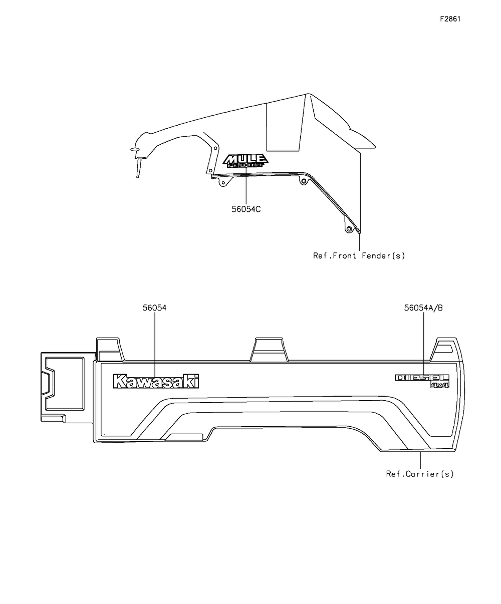 Decals Diagram and Parts List for KAF1000DGF 2016 Kawasaki Lawn Tractor Accessories
