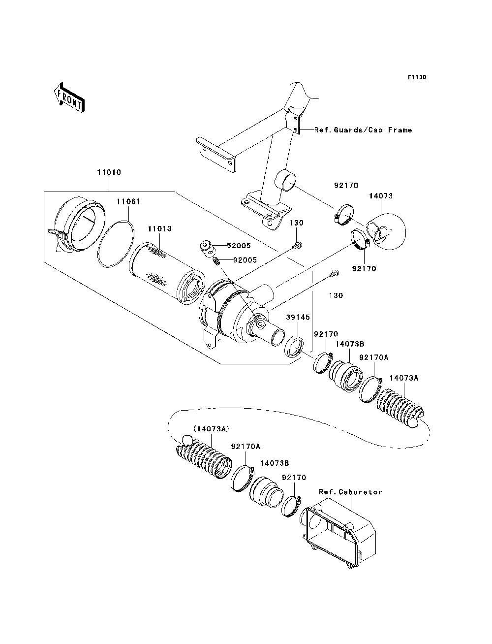 Air Cleaner Diagram and Parts List for KAF620K7F 2007 & Prior Kawasaki Lawn Tractor Accessories