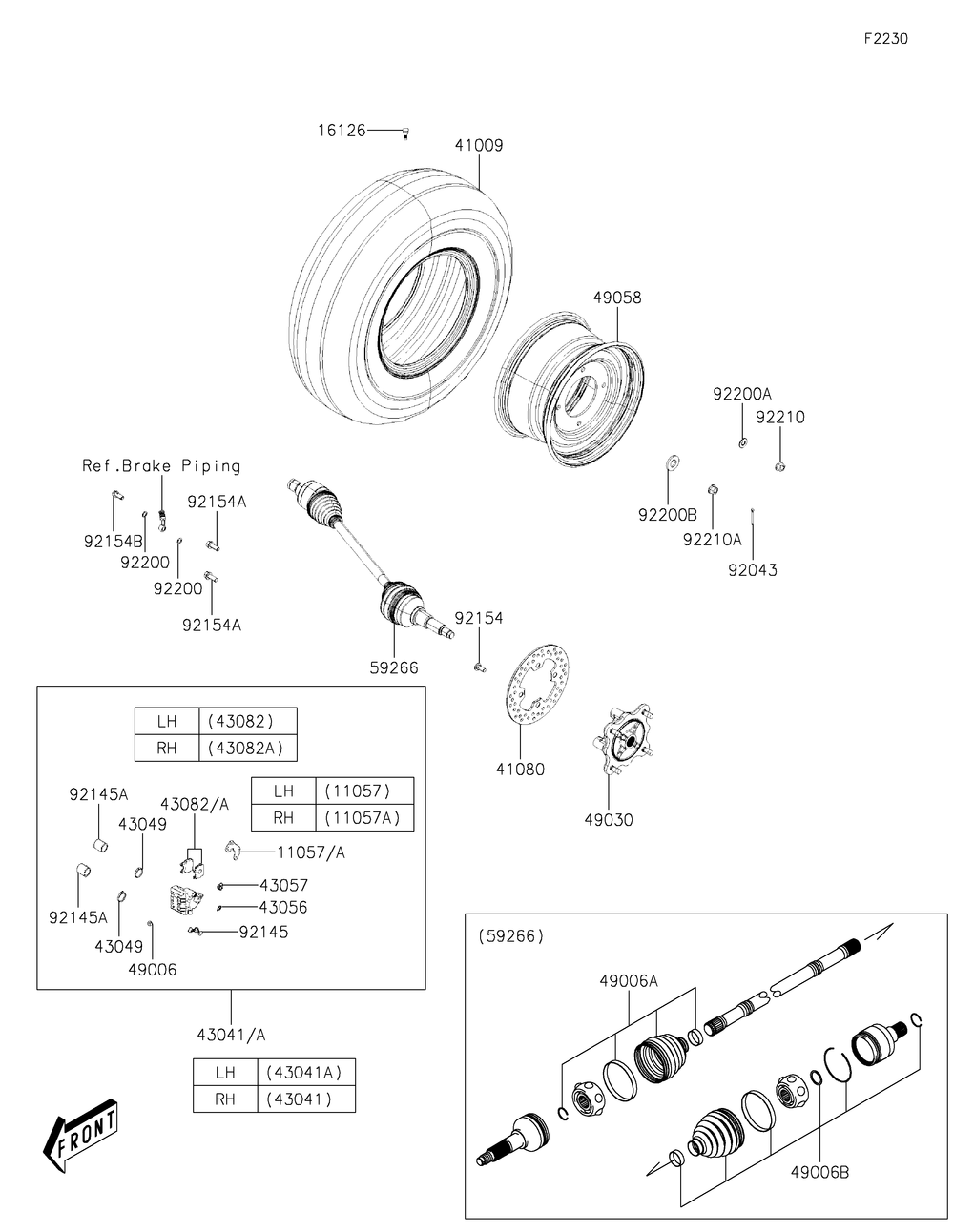 Front Hubs/Brakes Diagram and Parts List for KAF700BMFNN 2021 Kawasaki Lawn Tractor Accessories