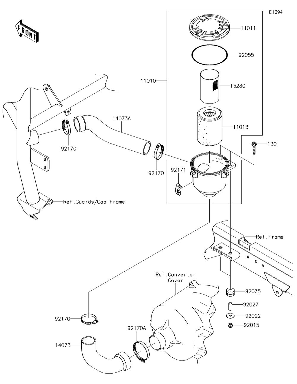 Air Cleaner-Belt Converter Diagram and Parts List for KAF620PGF 2016 Kawasaki Lawn Tractor Accessories