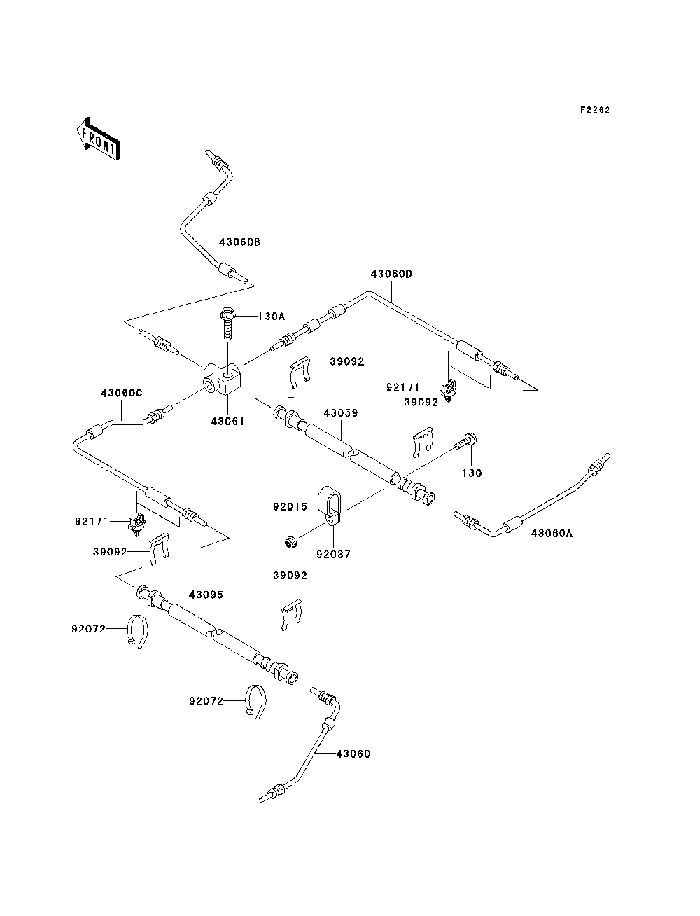 Brake Piping Diagram and Parts List for KAF950B7F 2007 & Prior Kawasaki Lawn Tractor Accessories