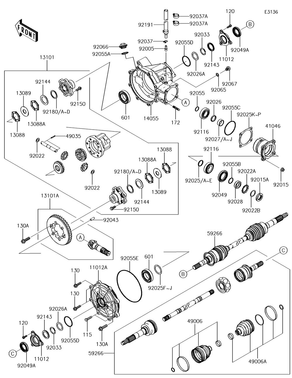Drive Shaft-Front Diagram and Parts List for KAF620MHF 2017 Kawasaki Lawn Tractor Accessories