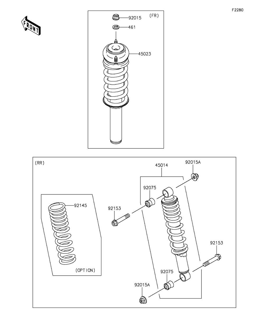 Shock Absorber Diagram and Parts List for KAF400FGF 2016 Kawasaki Lawn Tractor Accessories