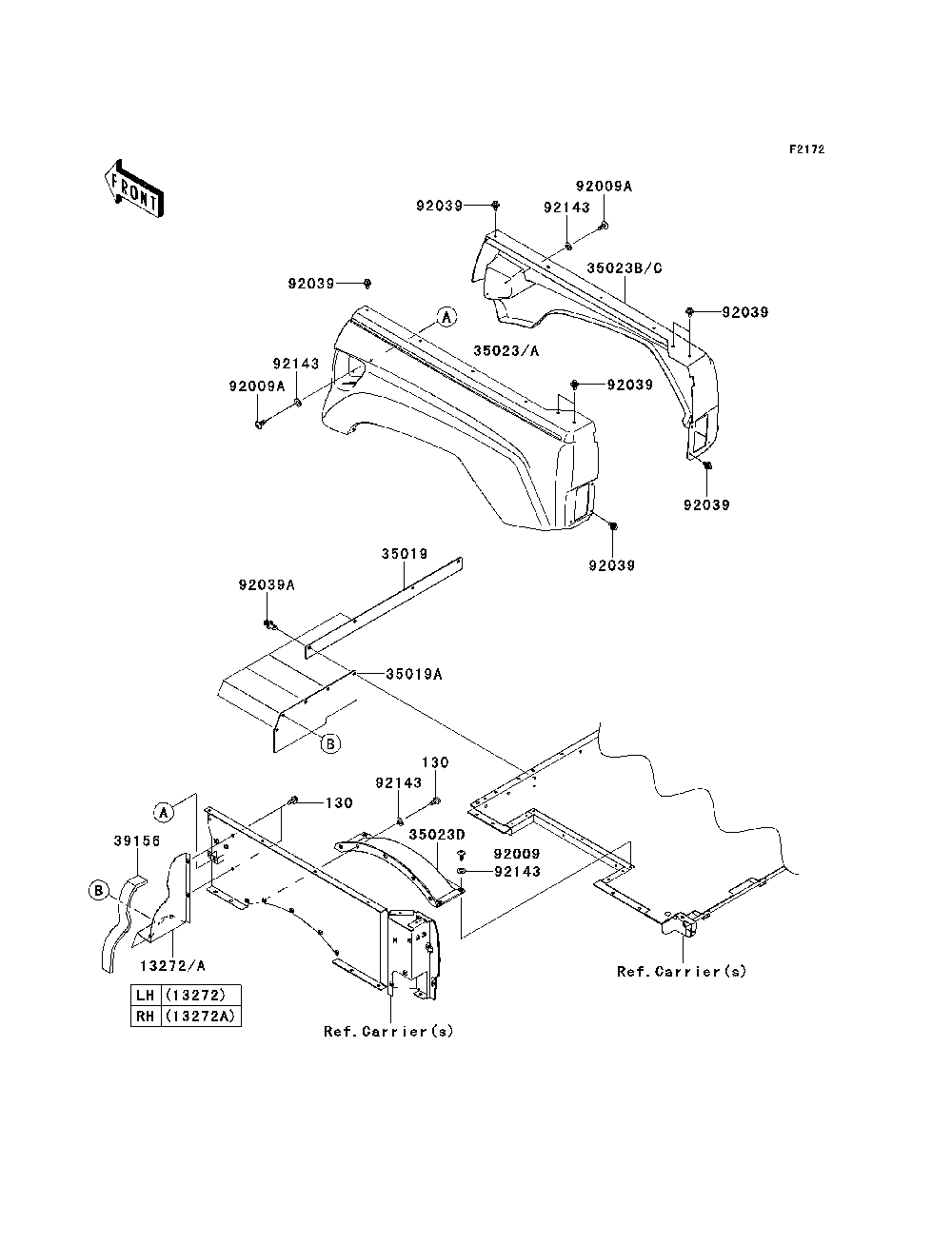 Rear Fender Diagram and Parts List for KRF750SCSA 2012 Kawasaki Lawn Tractor Accessories