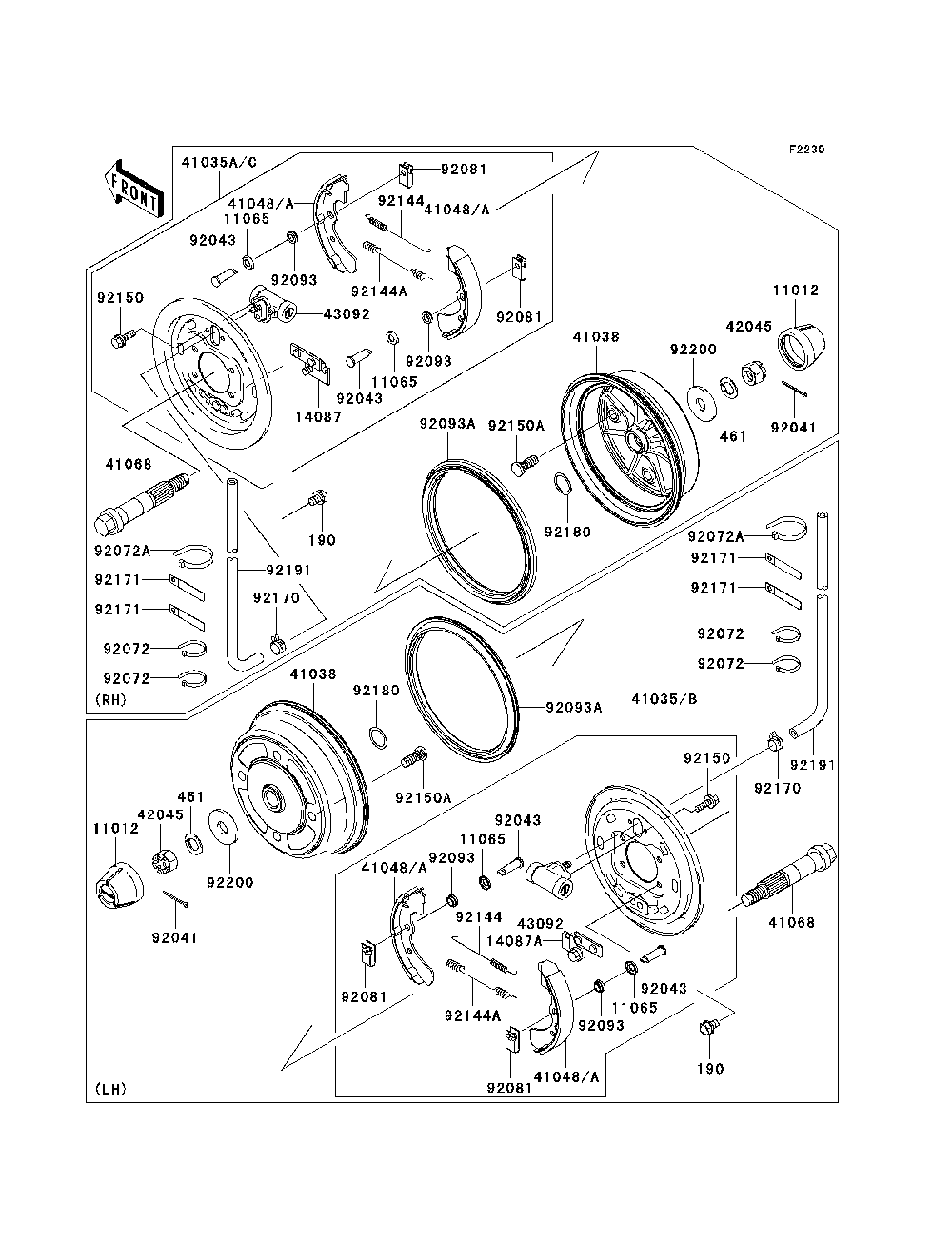 Front Hubs/Brakes Diagram and Parts List for KAF620G7F 2007 & Prior Kawasaki Lawn Tractor Accessories