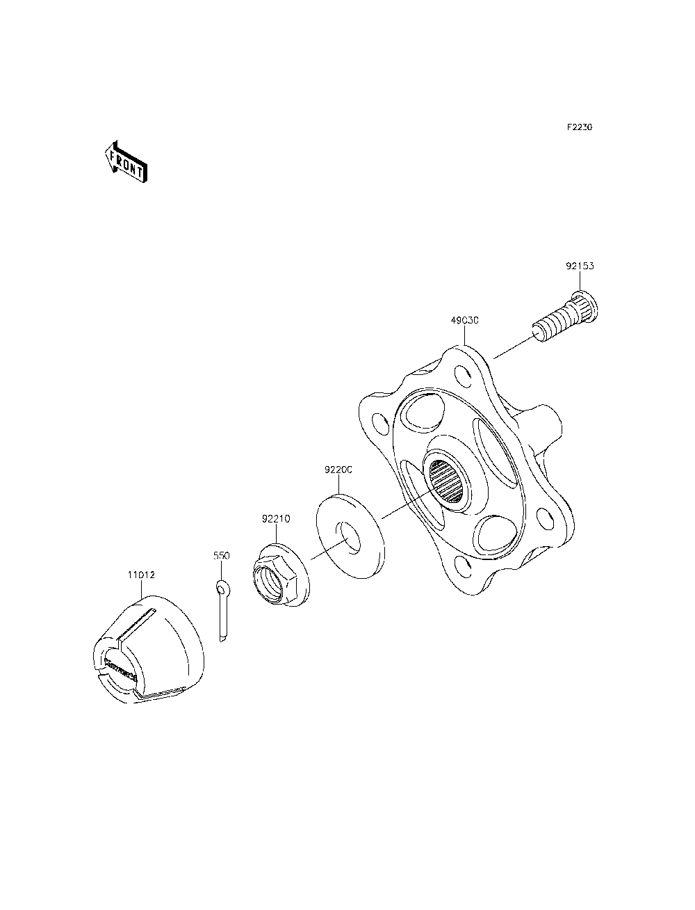 Front Hubs/Brakes Diagram and Parts List for KRF800BFF 2015 Kawasaki Lawn Tractor Accessories