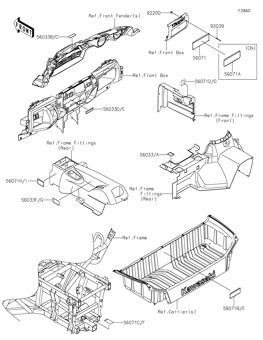 Labels Diagram and Parts List for KRT800LPFNN 2023 Kawasaki Lawn Tractor Accessories