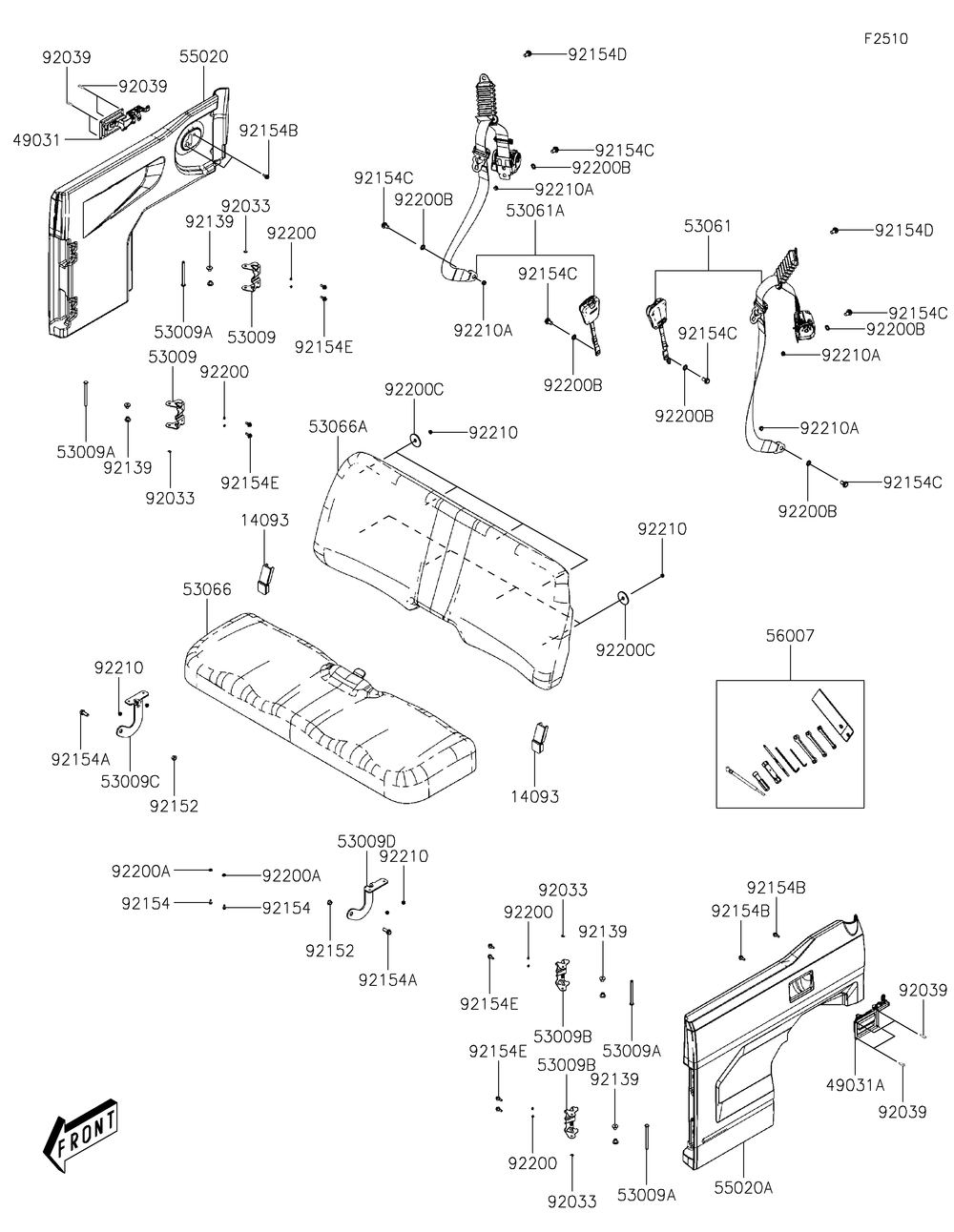 Seat Diagram and Parts List for KAF700AKF 2019 Kawasaki Lawn Tractor Accessories