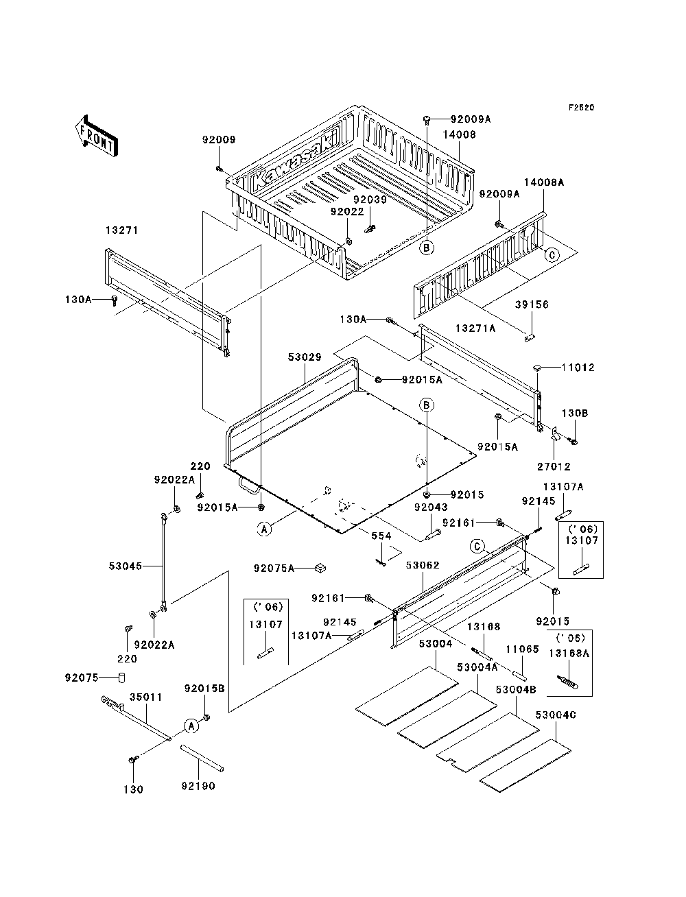 Carrier Diagram and Parts List for KAF620H7F 2007 & Prior Kawasaki Lawn Tractor Accessories