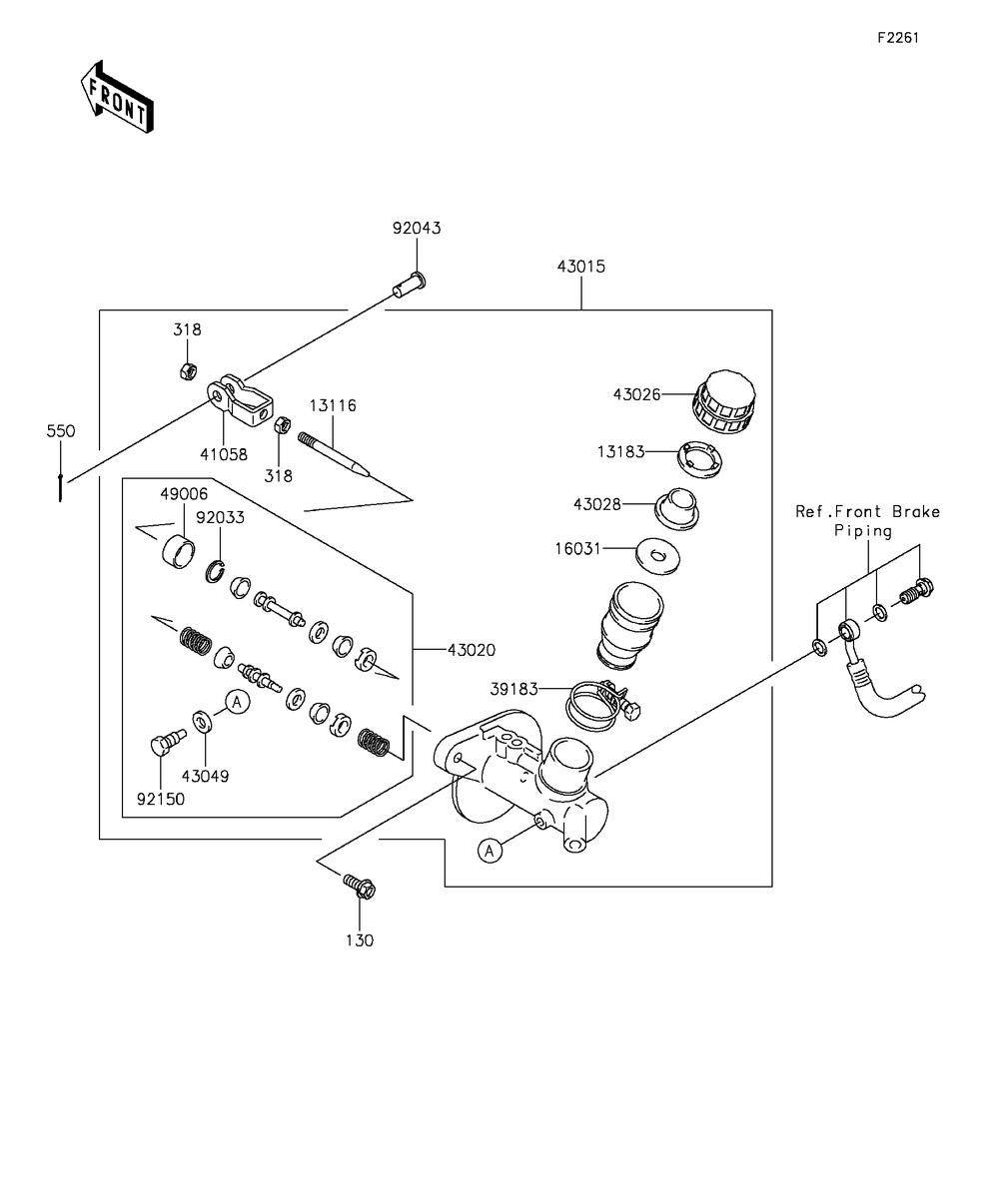 Master Cylinder Diagram and Parts List for KAF400FGF 2016 Kawasaki Lawn Tractor Accessories