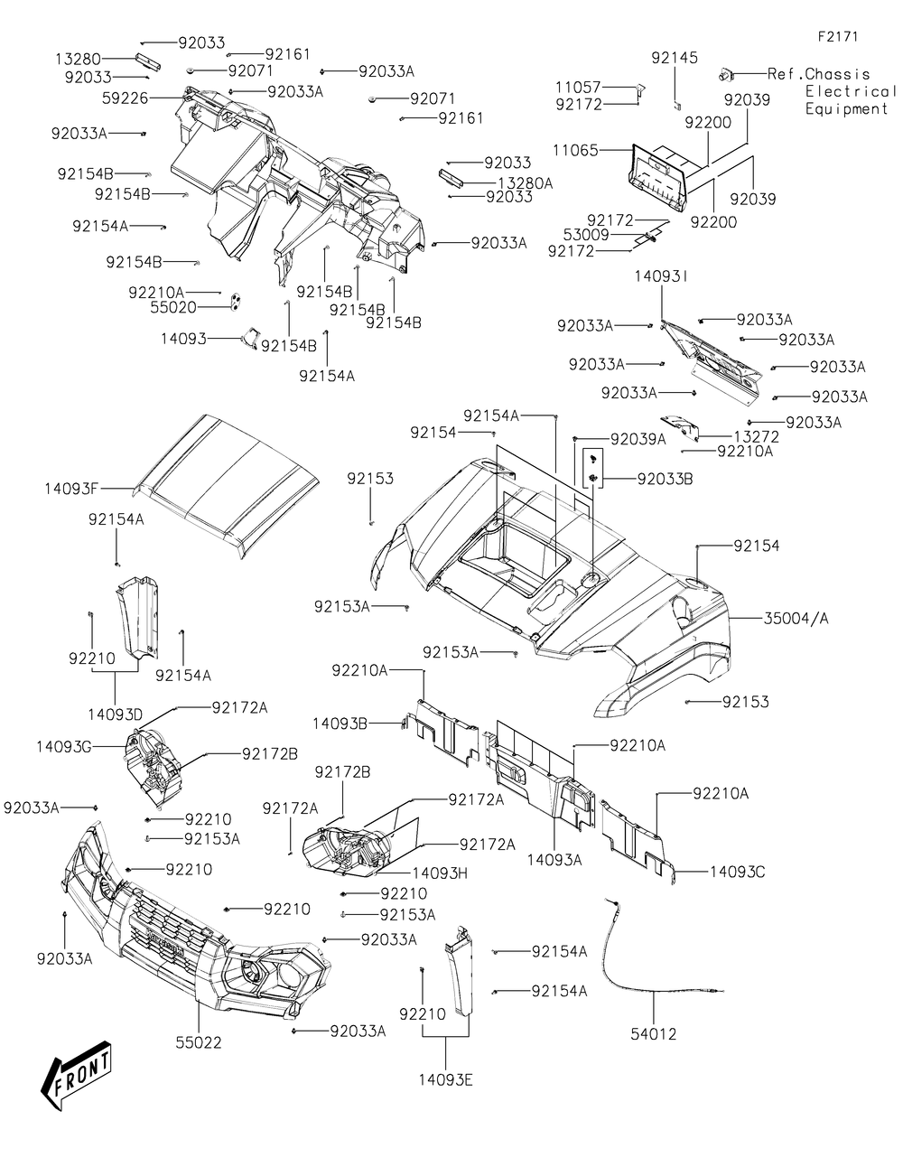 Front Fender Diagram and Parts List for KAF700AMFNN 2021 Kawasaki Lawn Tractor Accessories