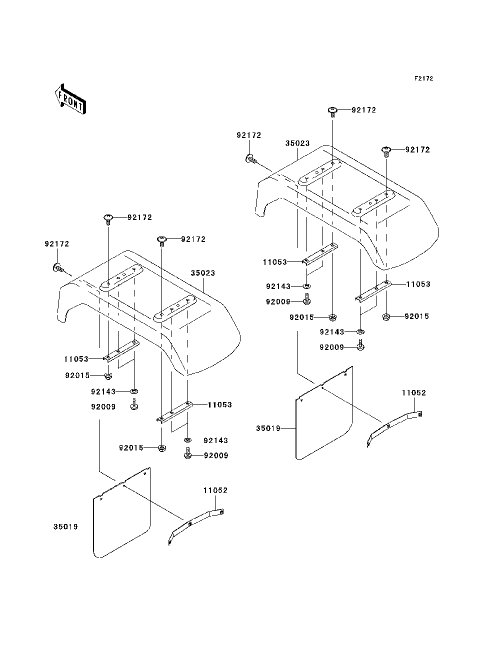 Rear Fender Diagram and Parts List for KAF620K7F 2007 & Prior Kawasaki Lawn Tractor Accessories