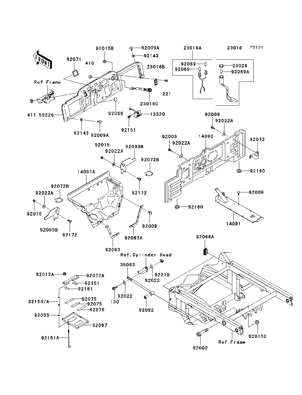 Frame Fittings Diagram and Parts List for KAF950D8F 2008 Kawasaki Lawn Tractor Accessories