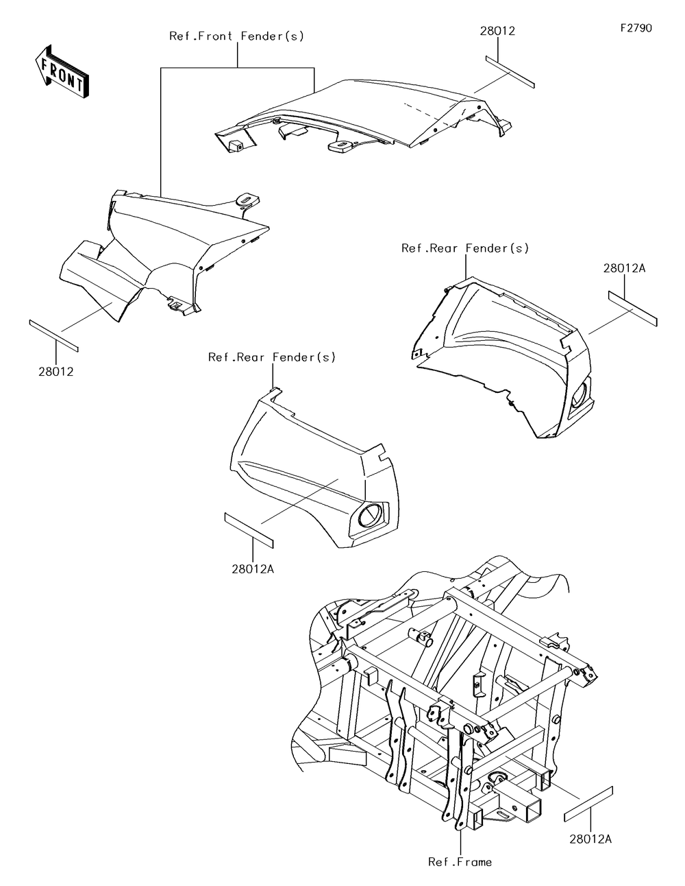 Reflectors Diagram and Parts List for KRF800GJF 2018 Kawasaki Lawn Tractor Accessories