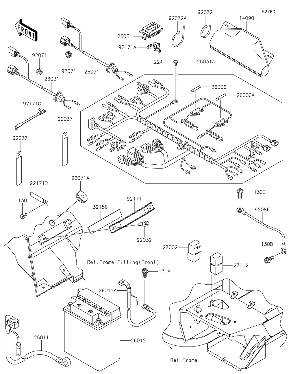 Chassis Electrical Equipment Diagram and Parts List for KAF400EGF 2016 Kawasaki Lawn Tractor Accessories