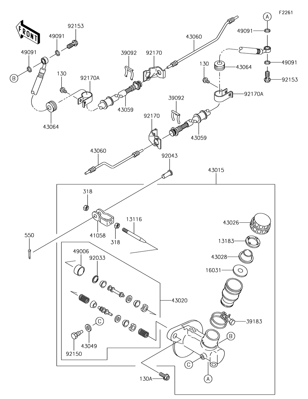 Master Cylinder Diagram and Parts List for KAF620XJF 2018 Kawasaki Lawn Tractor Accessories