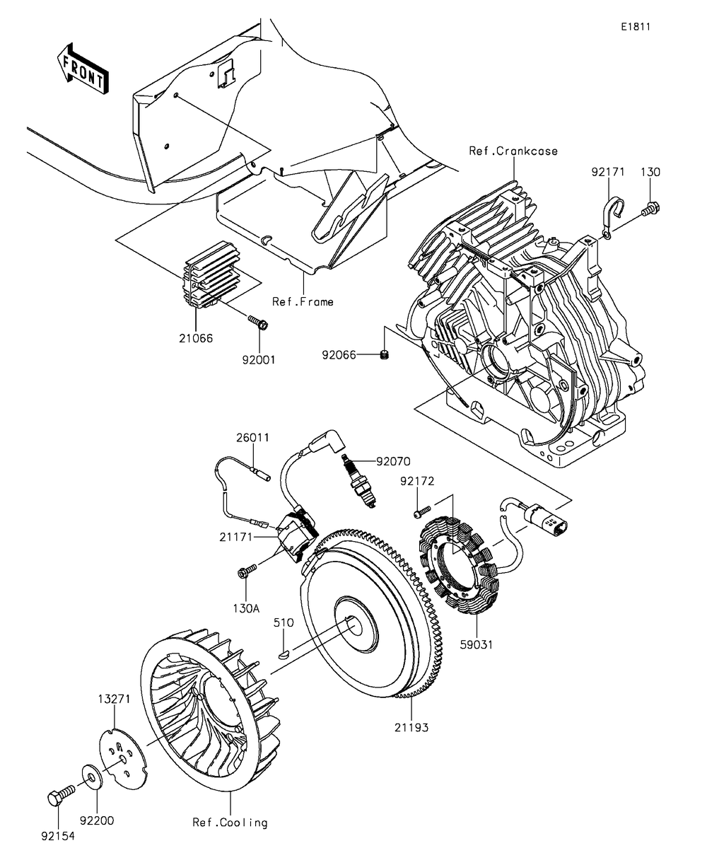 Generator/Ignition Coil Diagram and Parts List for KAF400FGF 2016 Kawasaki Lawn Tractor Accessories