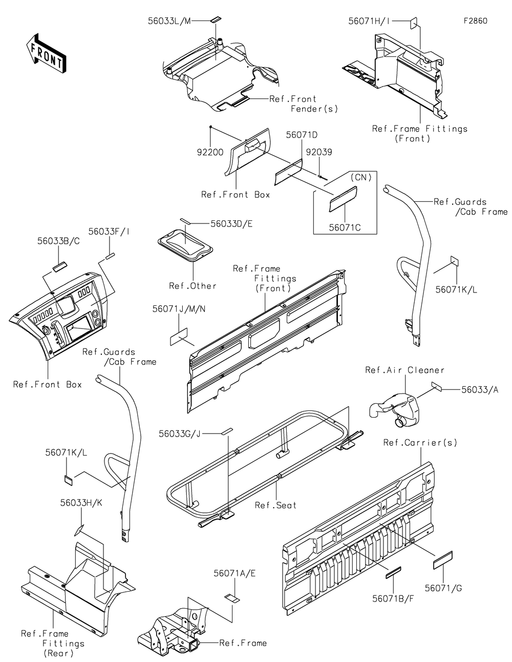 Labels Diagram and Parts List for KDT1000CNFNN 2022 Kawasaki Lawn Tractor Accessories