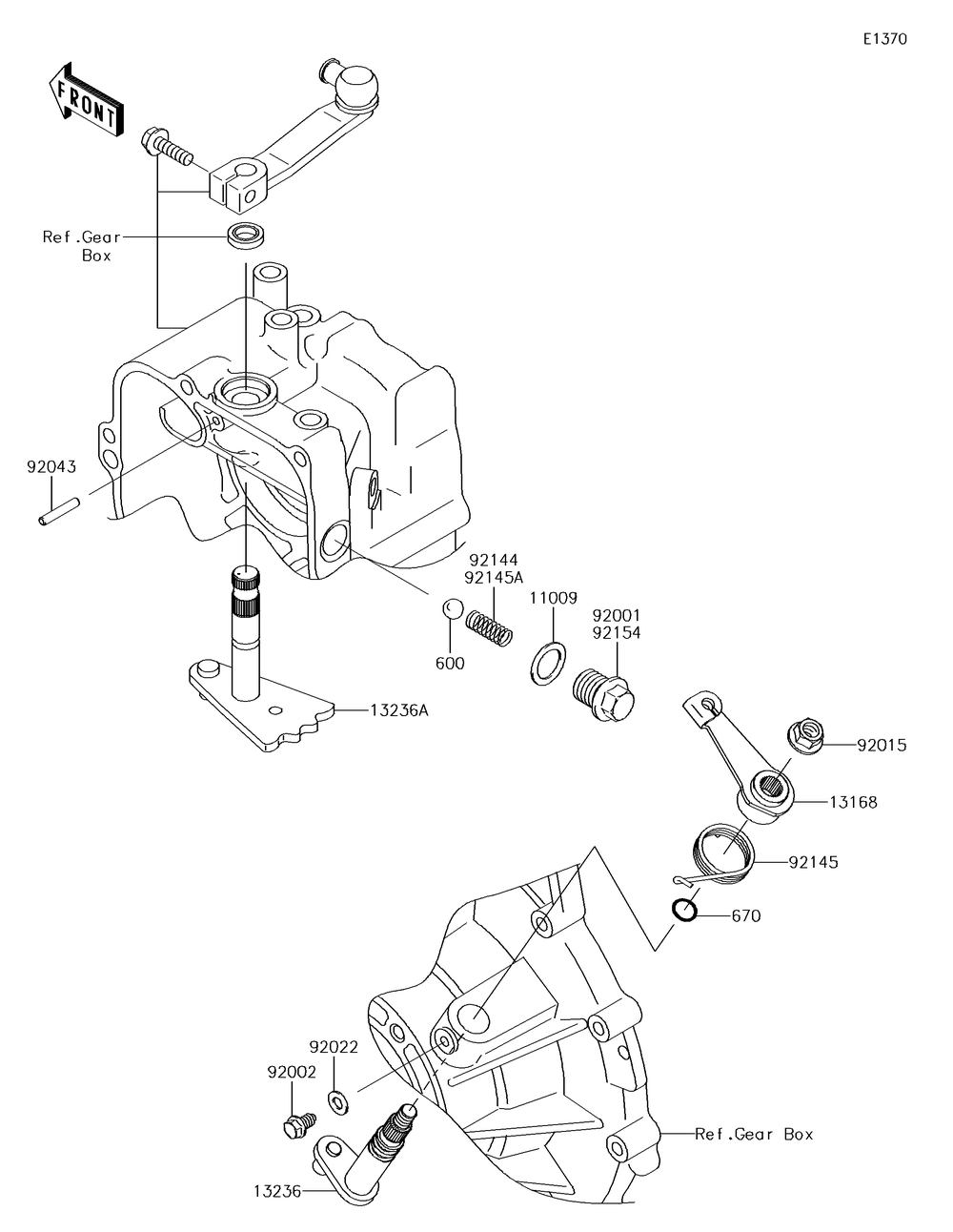 Gear Change Mechanism Diagram and Parts List for KAF620PGF 2016 Kawasaki Lawn Tractor Accessories