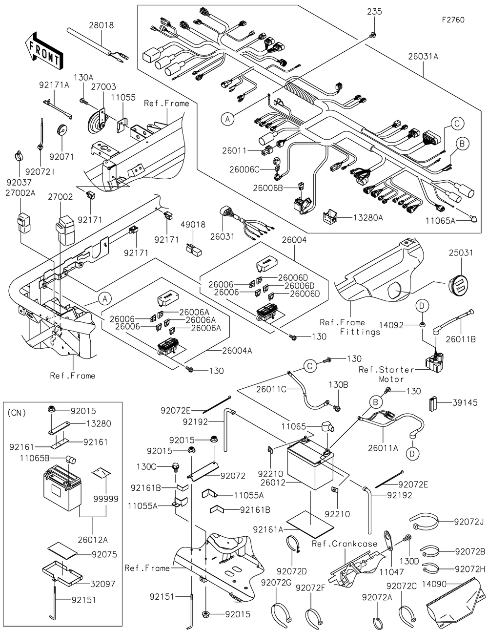 Chassis Electrical Equipment Diagram and Parts List for KAF620MLF 2020 Kawasaki Lawn Tractor Accessories