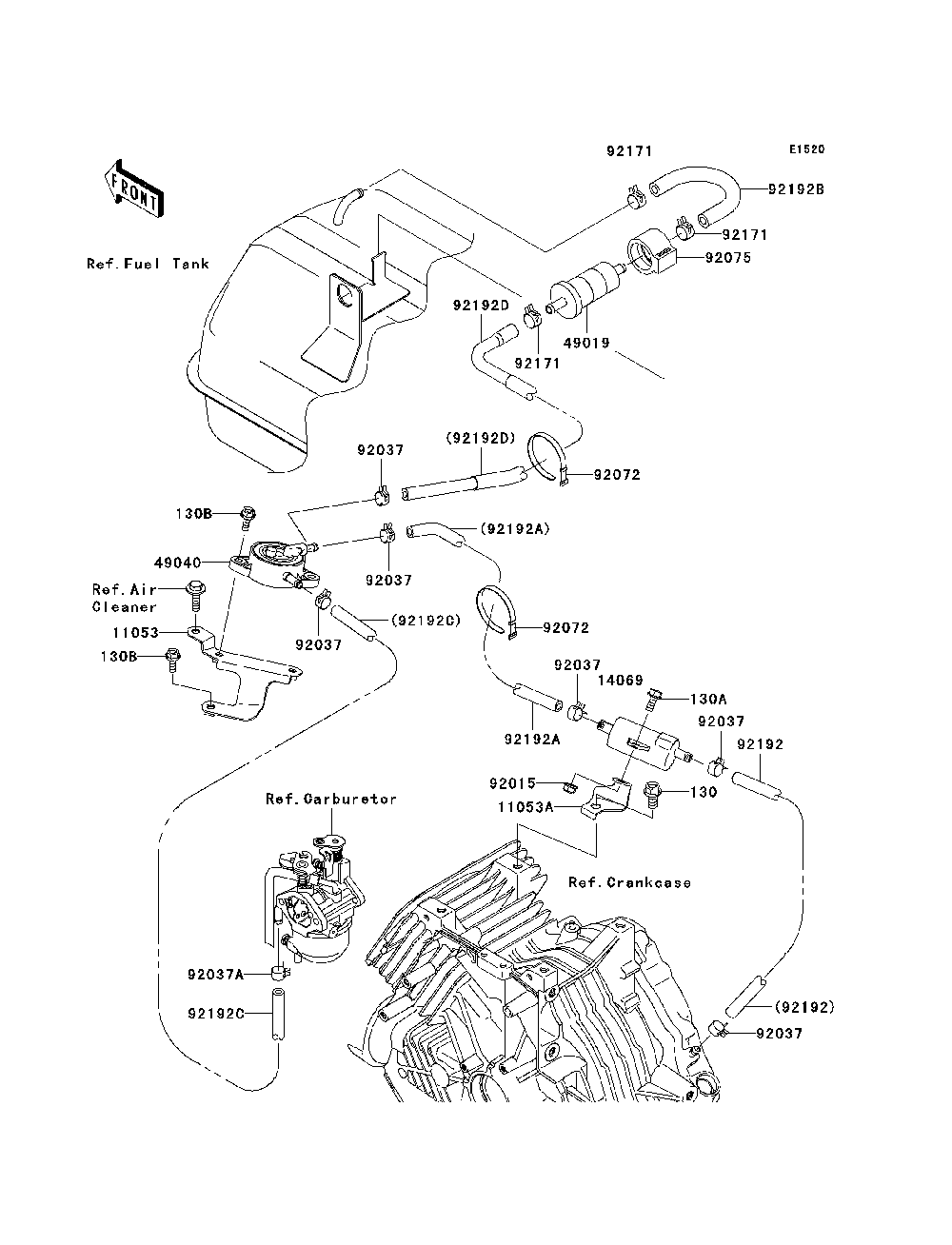 Fuel Pump Diagram and Parts List for KAF400A7F 2007 & Prior Kawasaki Lawn Tractor Accessories