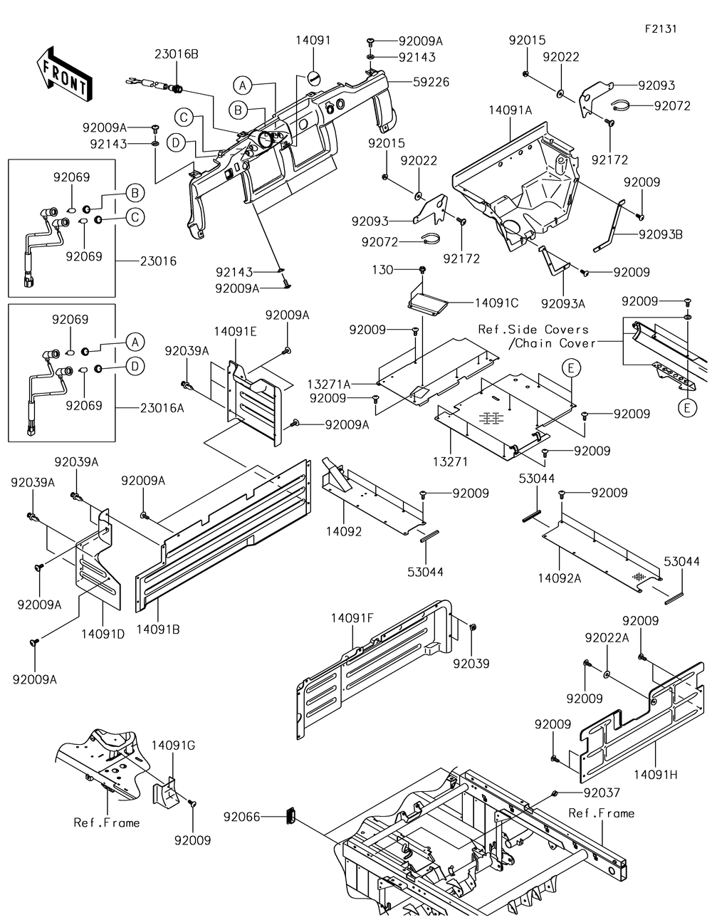 Frame Fittings Diagram and Parts List for KAF620XJF 2018 Kawasaki Lawn Tractor Accessories