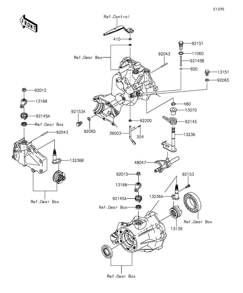 Gear Change Mechanism Diagram and Parts List for KAF400AGF 2016 Kawasaki Lawn Tractor Accessories