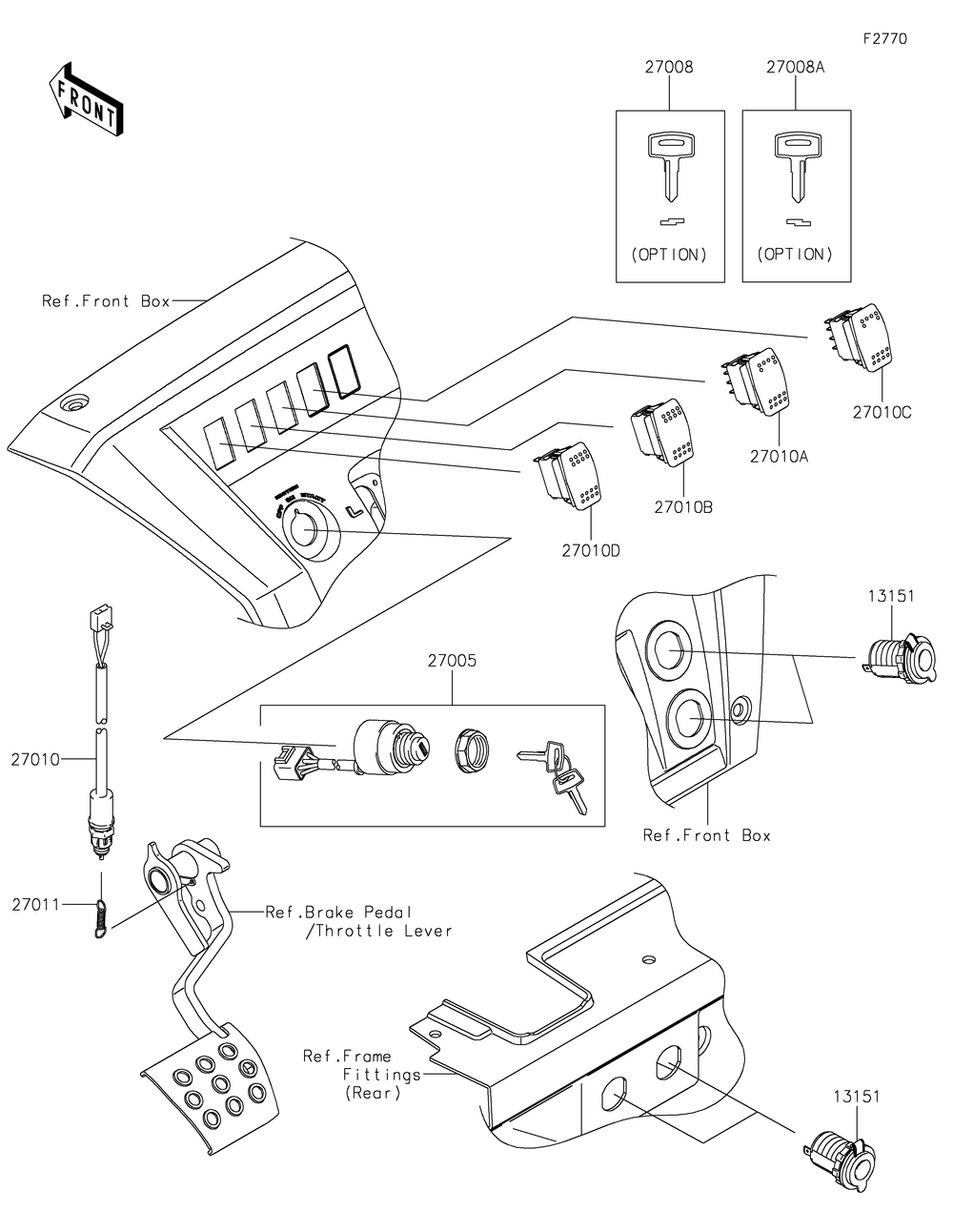 Ignition Switch Diagram and Parts List for KAF1000CKF 2019 Kawasaki Lawn Tractor Accessories