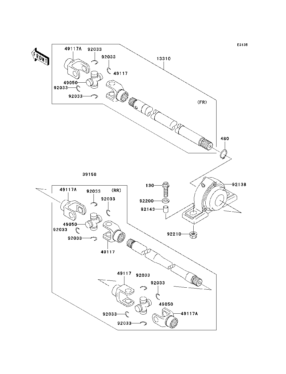 Drive Shaft-Propeller Diagram and Parts List for KAF620H7F 2007 & Prior Kawasaki Lawn Tractor Accessories