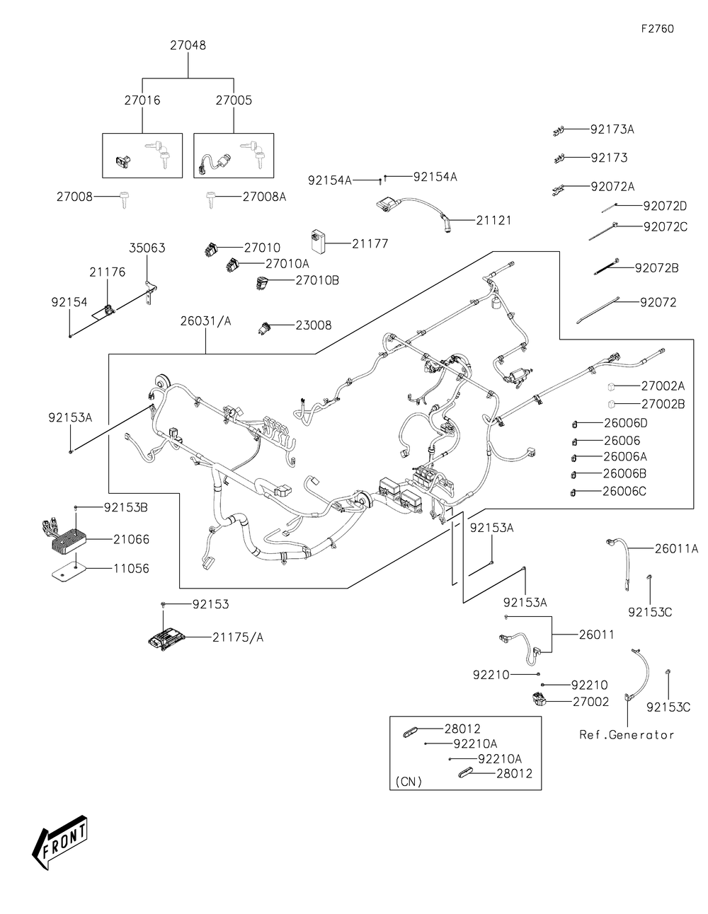 Chassis Electrical Equipment Diagram and Parts List for KAF700AKF 2019 Kawasaki Lawn Tractor Accessories