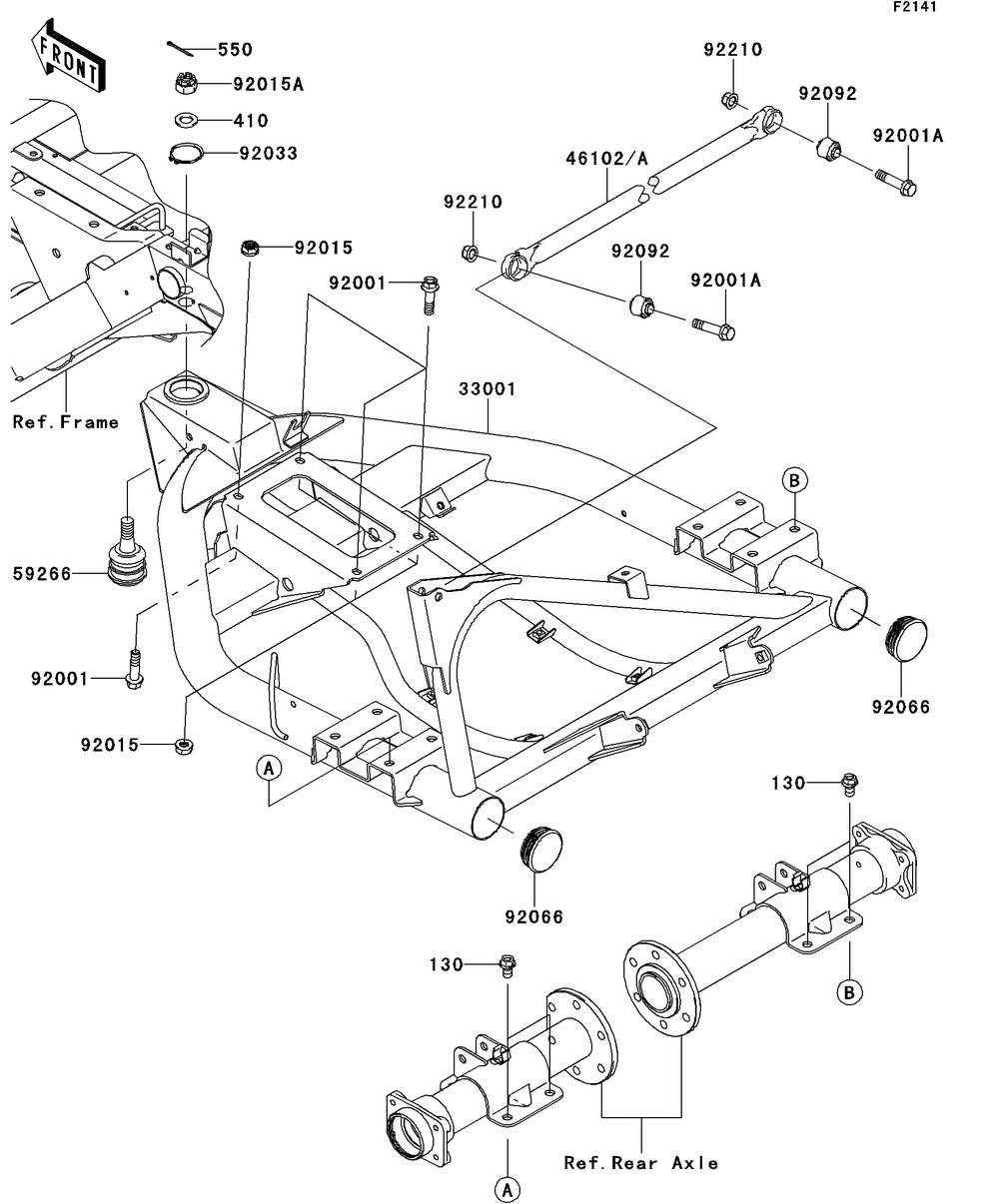 Swingarm Diagram and Parts List for KAF400AFF 2015 Kawasaki Lawn Tractor Accessories