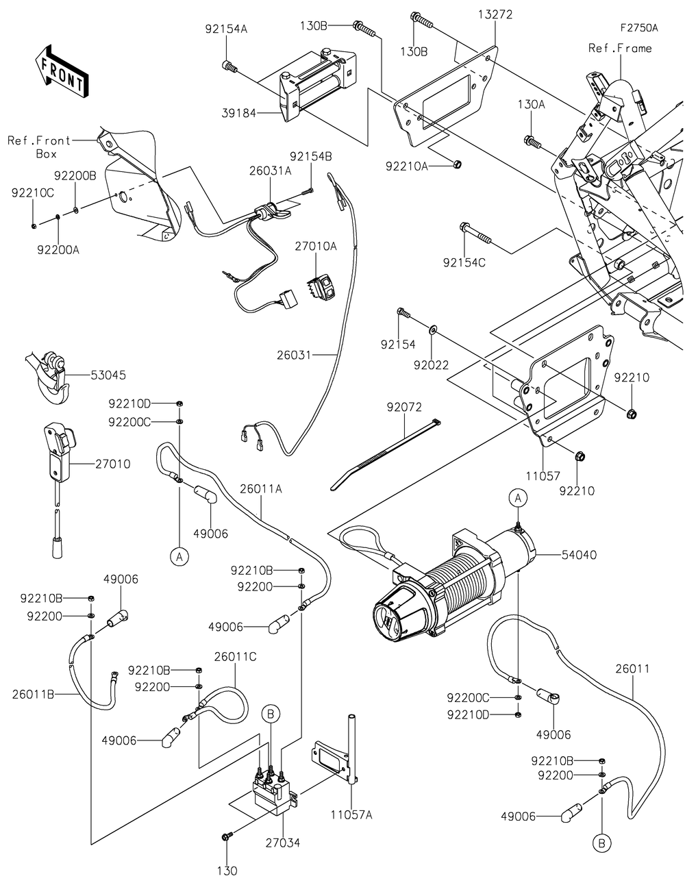 Winch Diagram and Parts List for KRF1000CMFNN 2021 Kawasaki Lawn Tractor Accessories