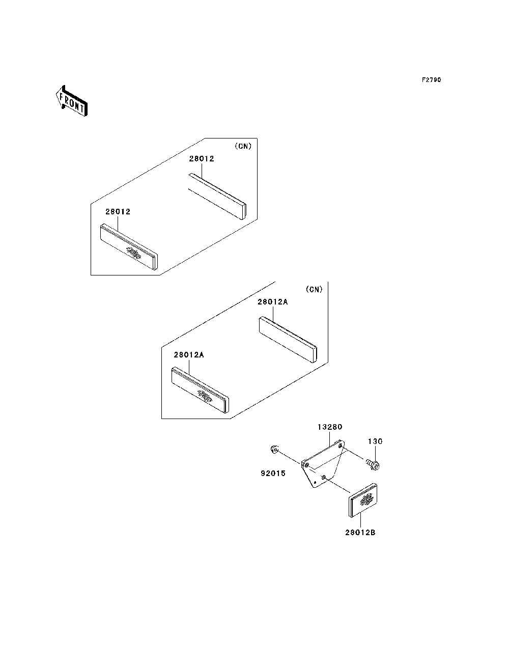Reflectors Diagram and Parts List for KAF400A7F 2007 & Prior Kawasaki Lawn Tractor Accessories